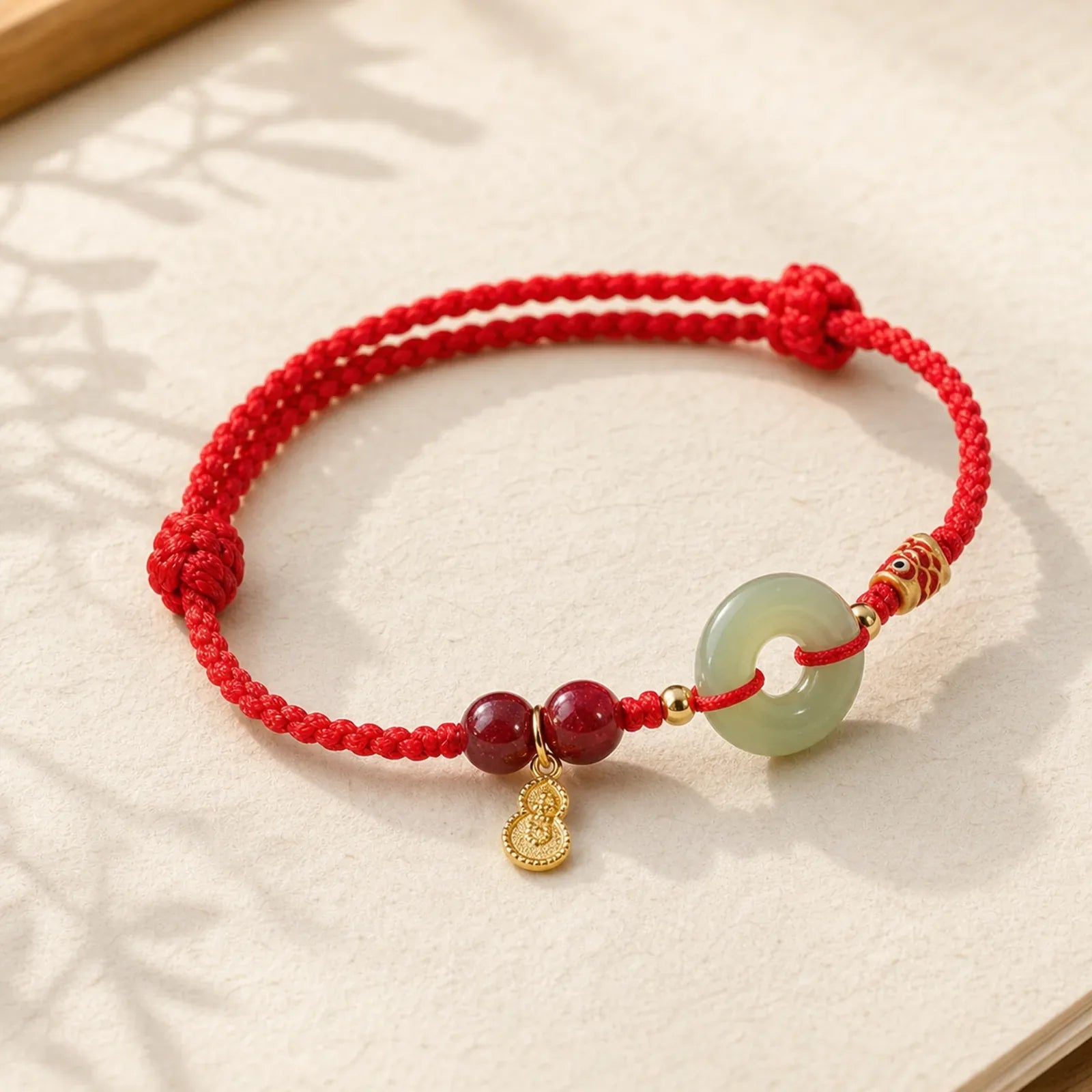 Red String Black String Hetian Jade Peace Buckle Cinnabar 925 Silver Protection Bracelet featuring Red String, Jade, Peace Buckle