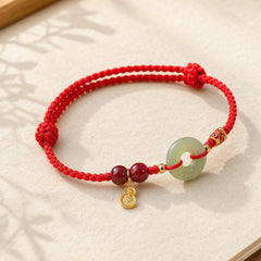 Red String Black String Hetian Jade Peace Buckle Cinnabar 925 Silver Protection Bracelet featuring Red String, Jade, Peace Buckle