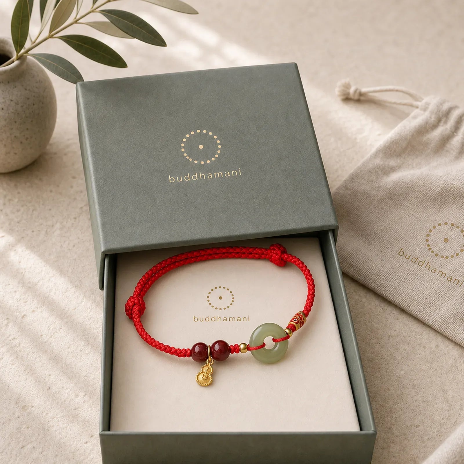 Red String Black String Hetian Jade Peace Buckle Cinnabar 925 Silver Protection Bracelet featuring Red String, Jade, Peace Buckle