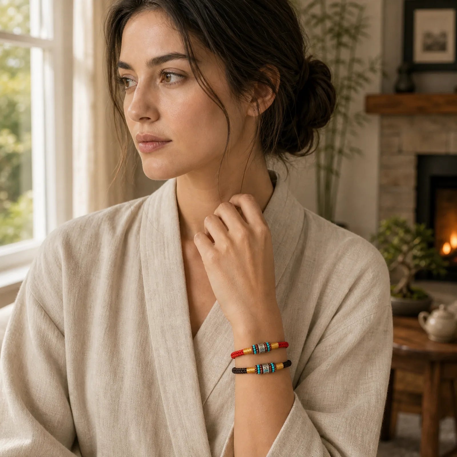 Red String Black String Six True Words 925 Sterling Silver Connection Bracelet featuring Red String, Silver, Om Mani Padme Hum