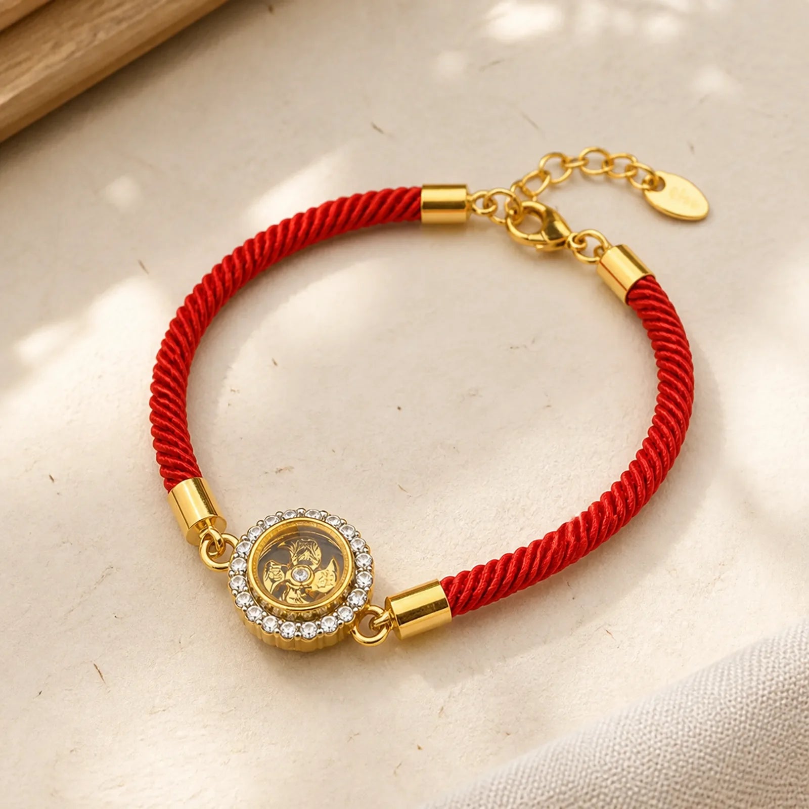 Red String Copper Brass Rotatable Windmill Feng Sheng Shui Qi Protection Braided Bracelet featuring Red String, Copper