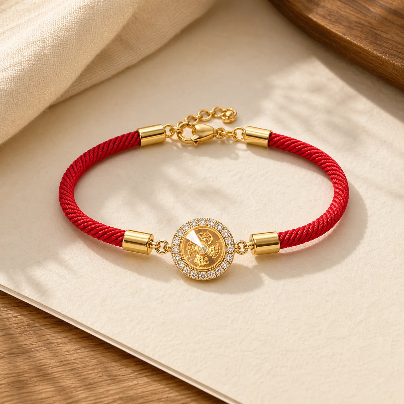 Red String Copper Brass Rotatable Windmill Feng Sheng Shui Qi Protection Braided Bracelet featuring Red String, Copper
