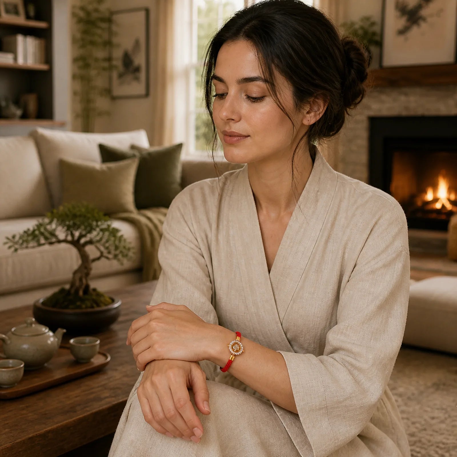 Red String Copper Brass Rotatable Windmill Feng Sheng Shui Qi Protection Braided Bracelet featuring Red String, Copper
