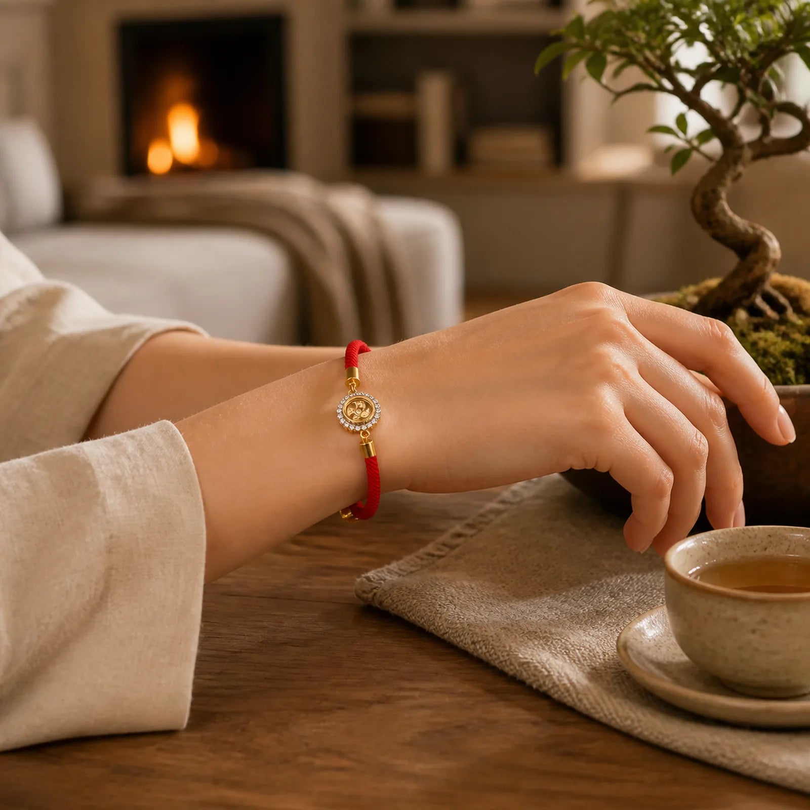 Red String Copper Brass Rotatable Windmill Feng Sheng Shui Qi Protection Braided Bracelet featuring Red String, Copper