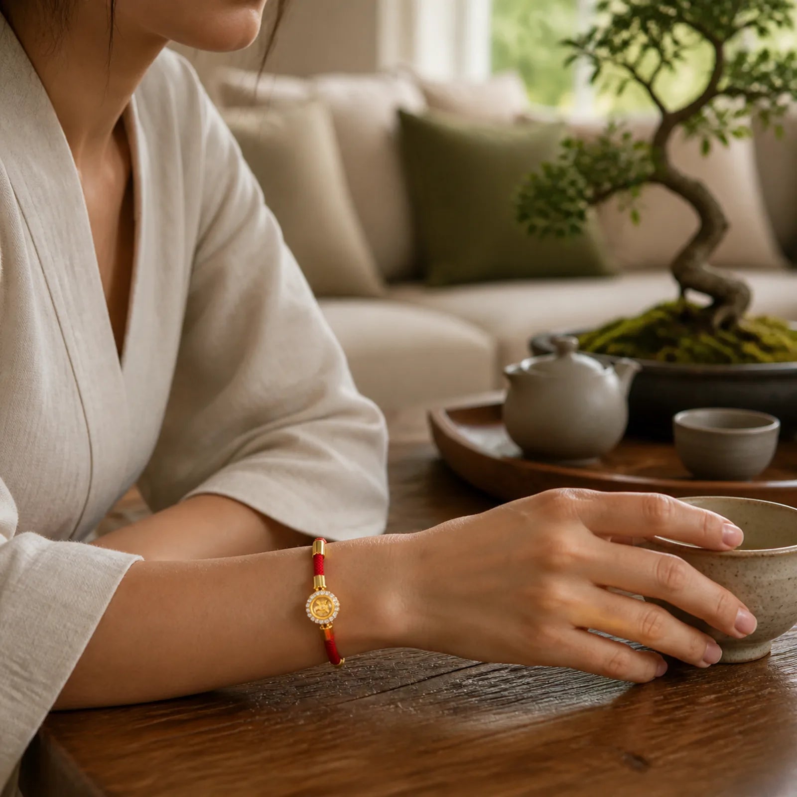 Red String Copper Brass Rotatable Windmill Feng Sheng Shui Qi Protection Braided Bracelet featuring Red String, Copper