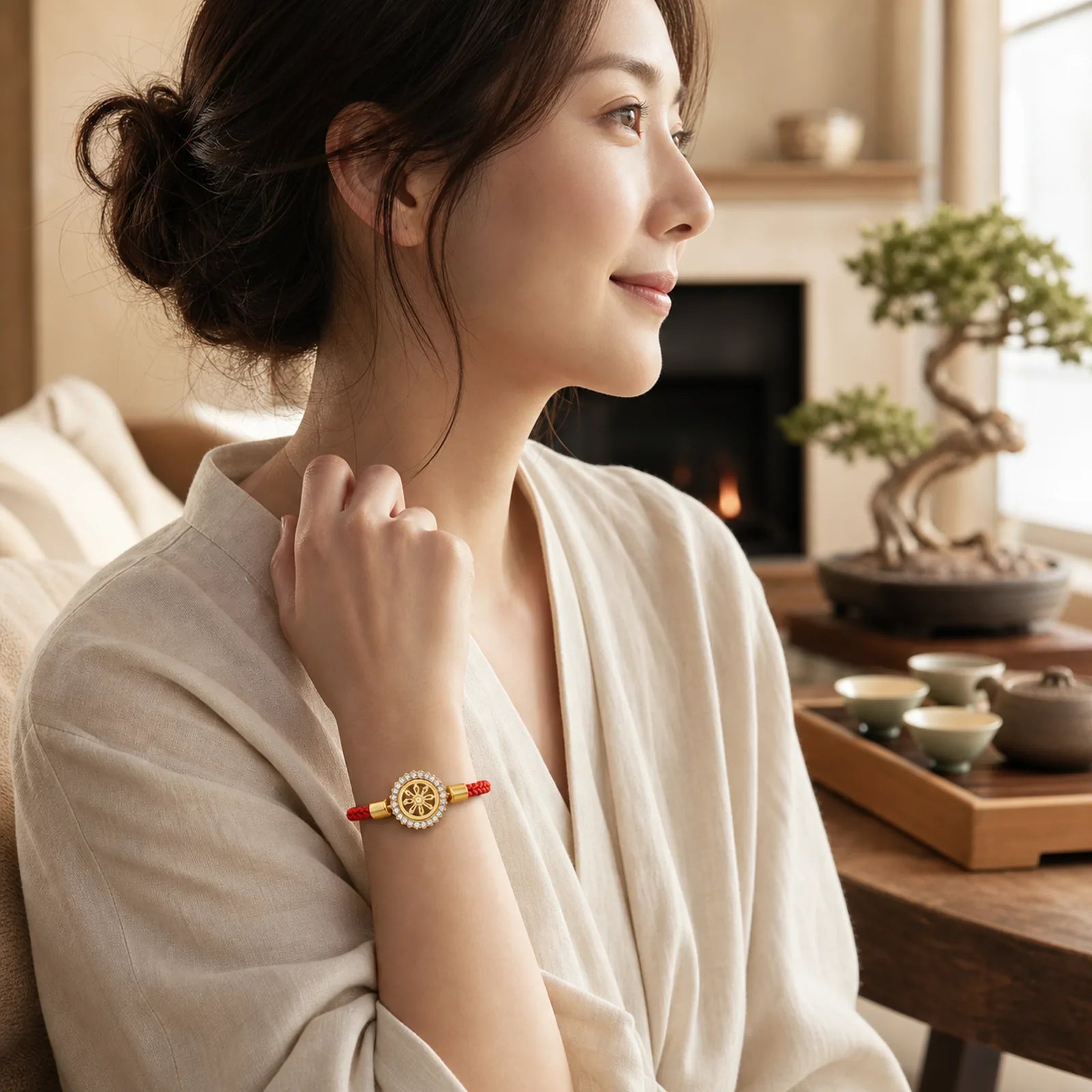 Red String Copper Brass Rotatable Windmill Feng Sheng Shui Qi Protection Braided Bracelet featuring Red String, Copper