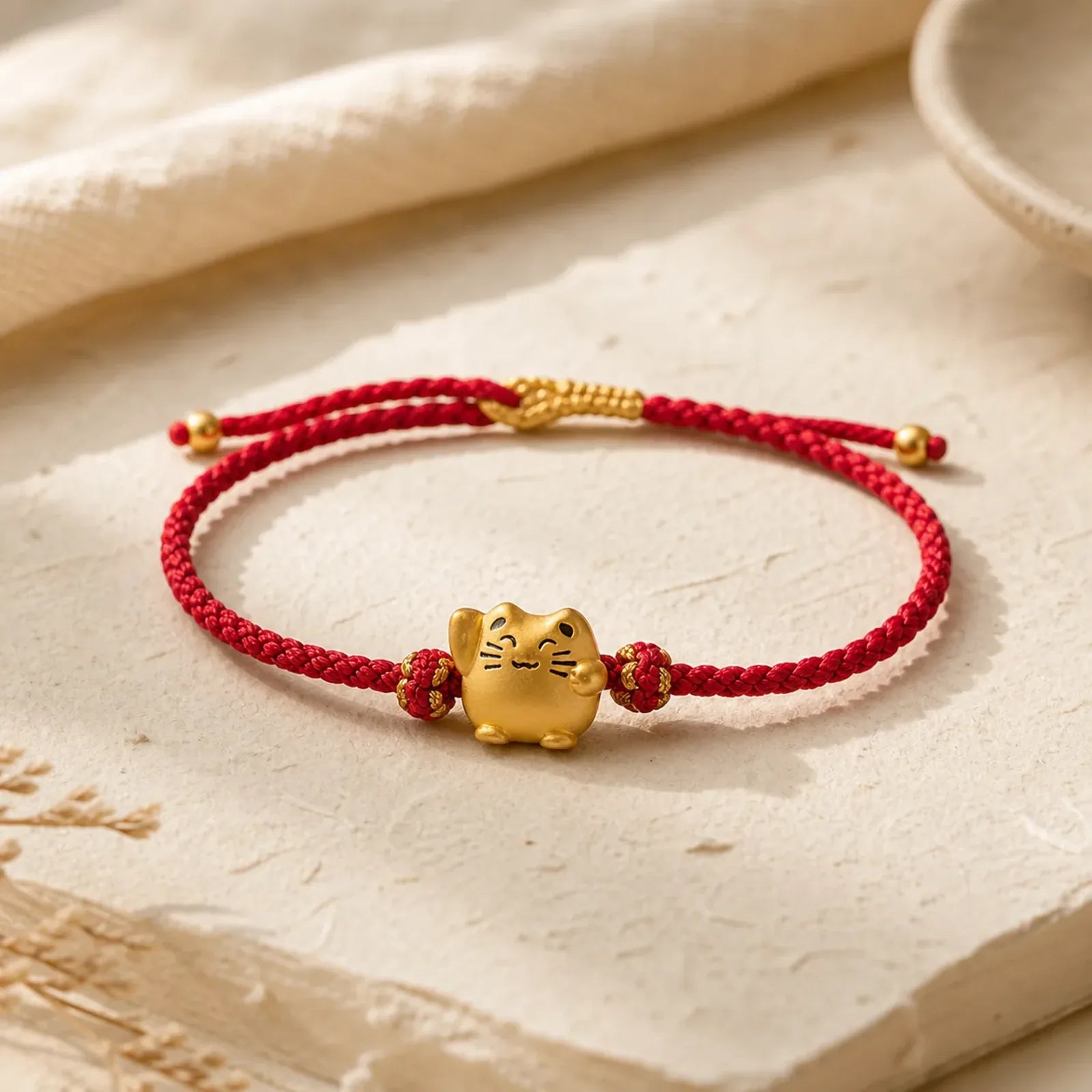 Red String Copper Lucky Cat Protection Energy Bracelet featuring Red String, Copper
