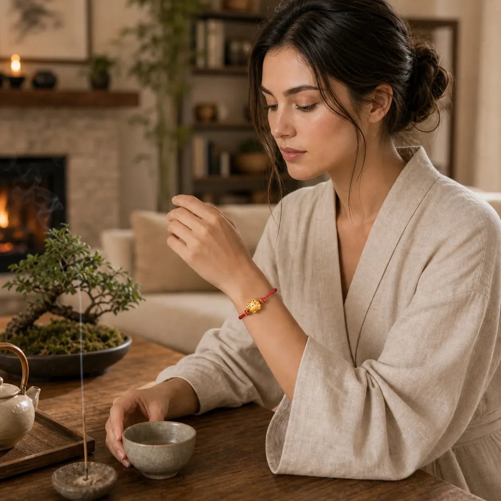 Red String Copper Lucky Cat Protection Energy Bracelet featuring Red String, Copper