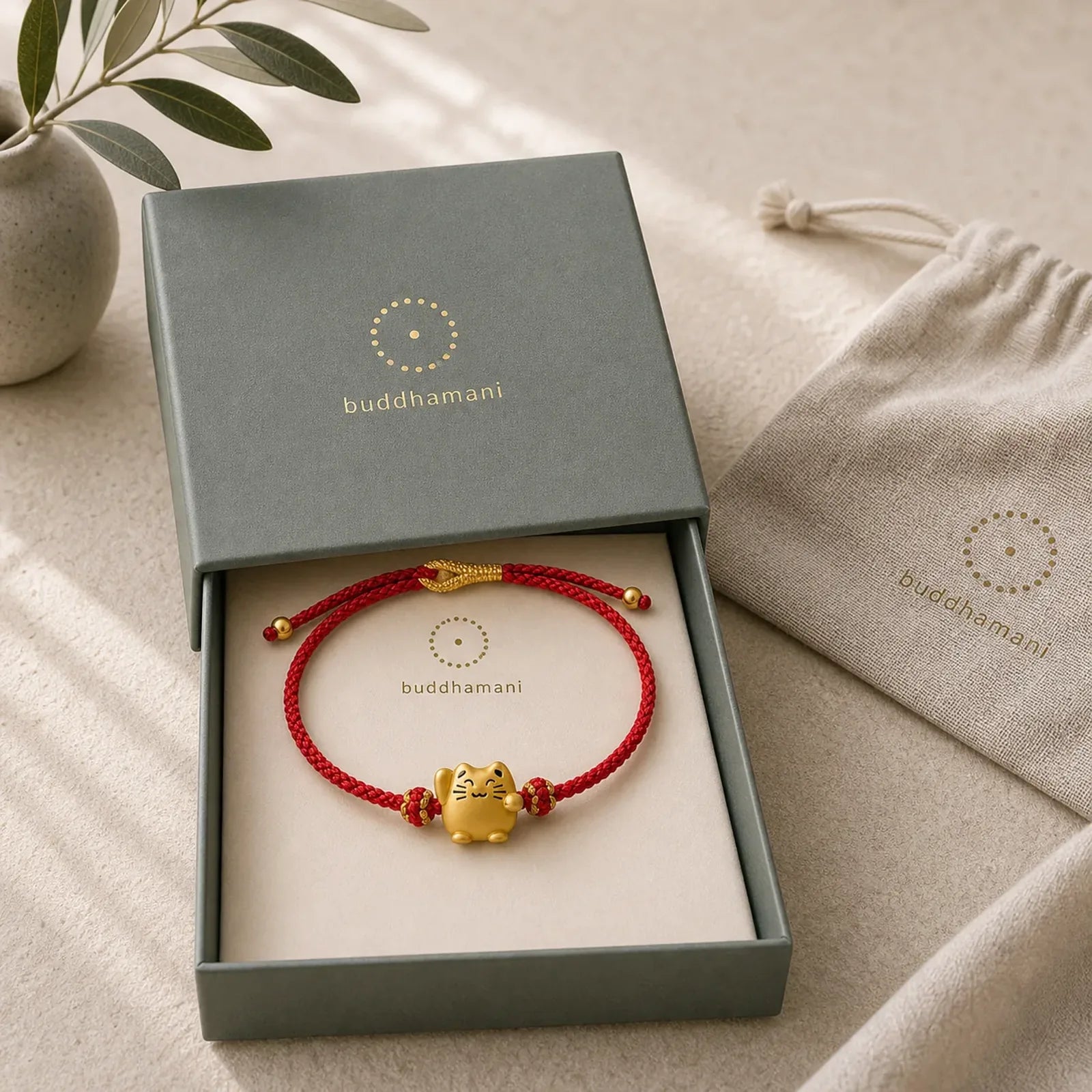 Red String Copper Lucky Cat Protection Energy Bracelet featuring Red String, Copper