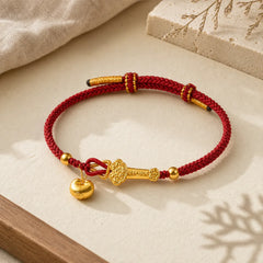 Red String Fu Character Ingot Ruyi Stick Luck Braided Bracelet featuring Red String, Fu Character