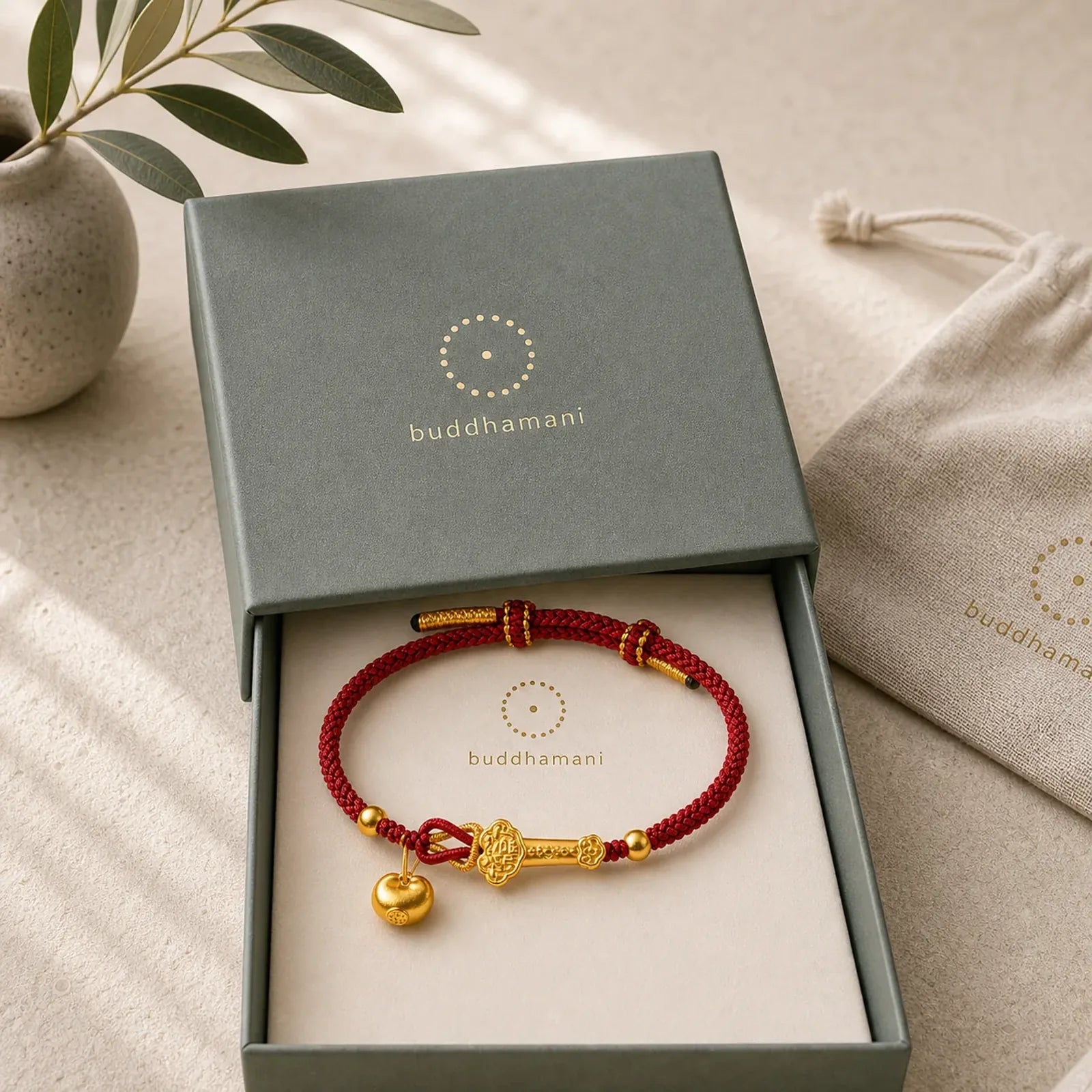 Red String Fu Character Ingot Ruyi Stick Luck Braided Bracelet featuring Red String, Fu Character