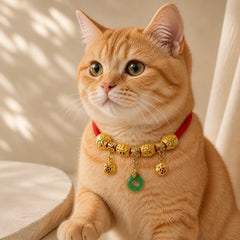 Red String Fu Character Peace Buckle Strength Adjustable Cats Dogs Pet Collar featuring Red String, Fu Character, Peace Buckle