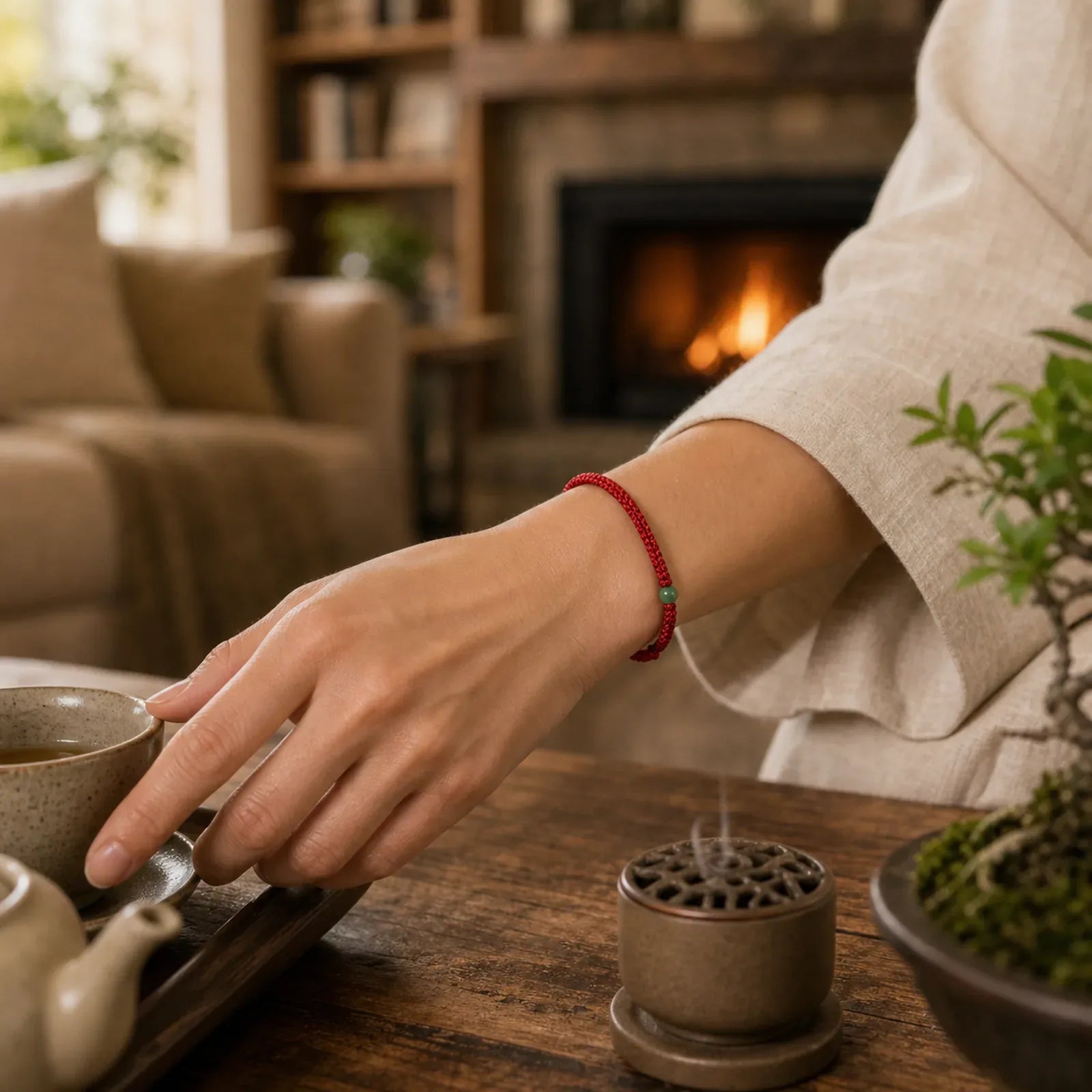 Red String Jade Connection Bracelet featuring Red String, Jade