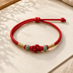 Red String Jade Luck Fortune Knot Braided Couple Bracelet featuring Red String, Jade