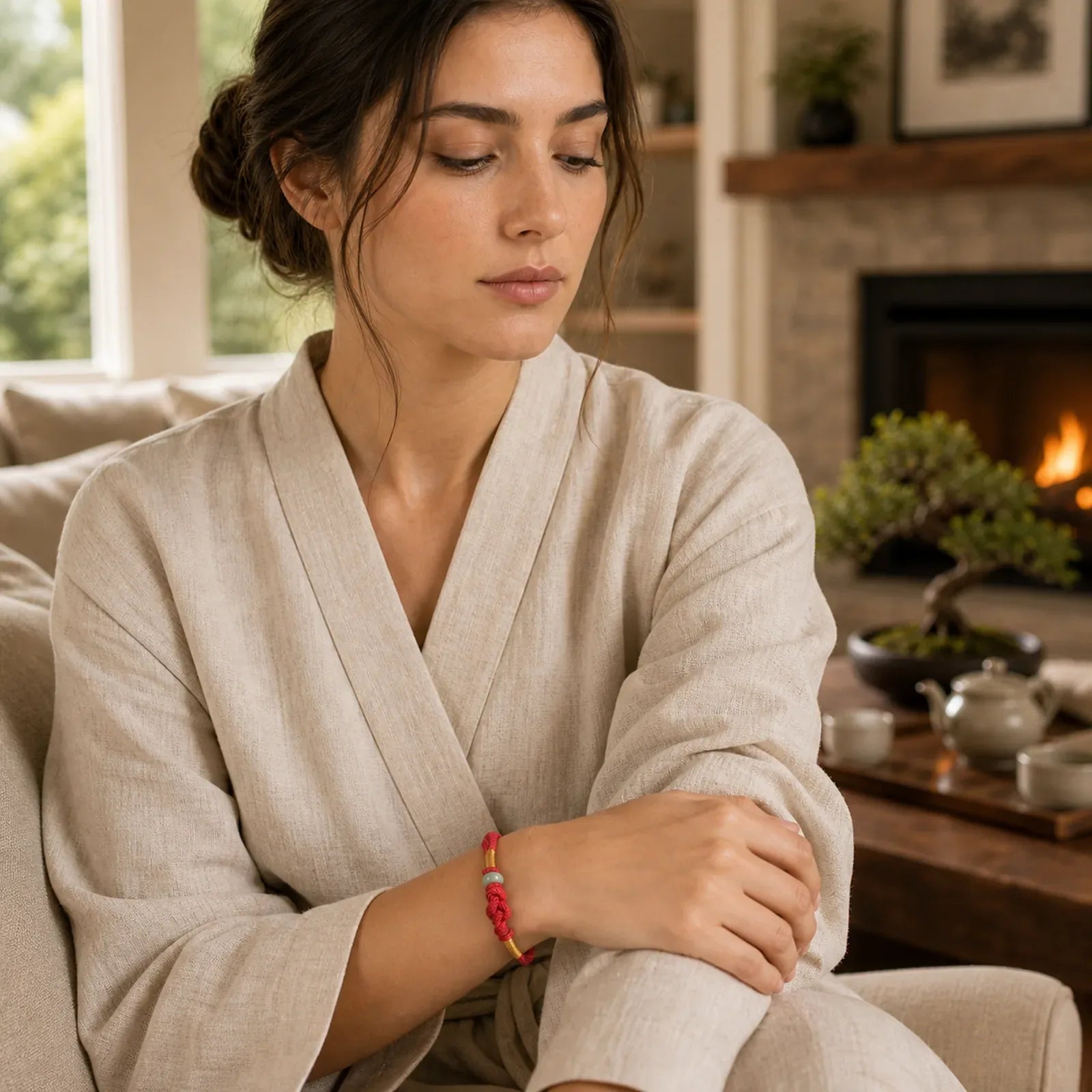 Red String Jade Luck Fortune Knot Braided Couple Bracelet featuring Red String, Jade