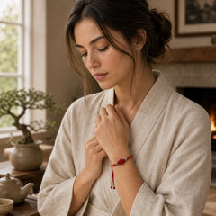 Red String Jade Luck Fortune Knot Braided Couple Bracelet featuring Red String, Jade