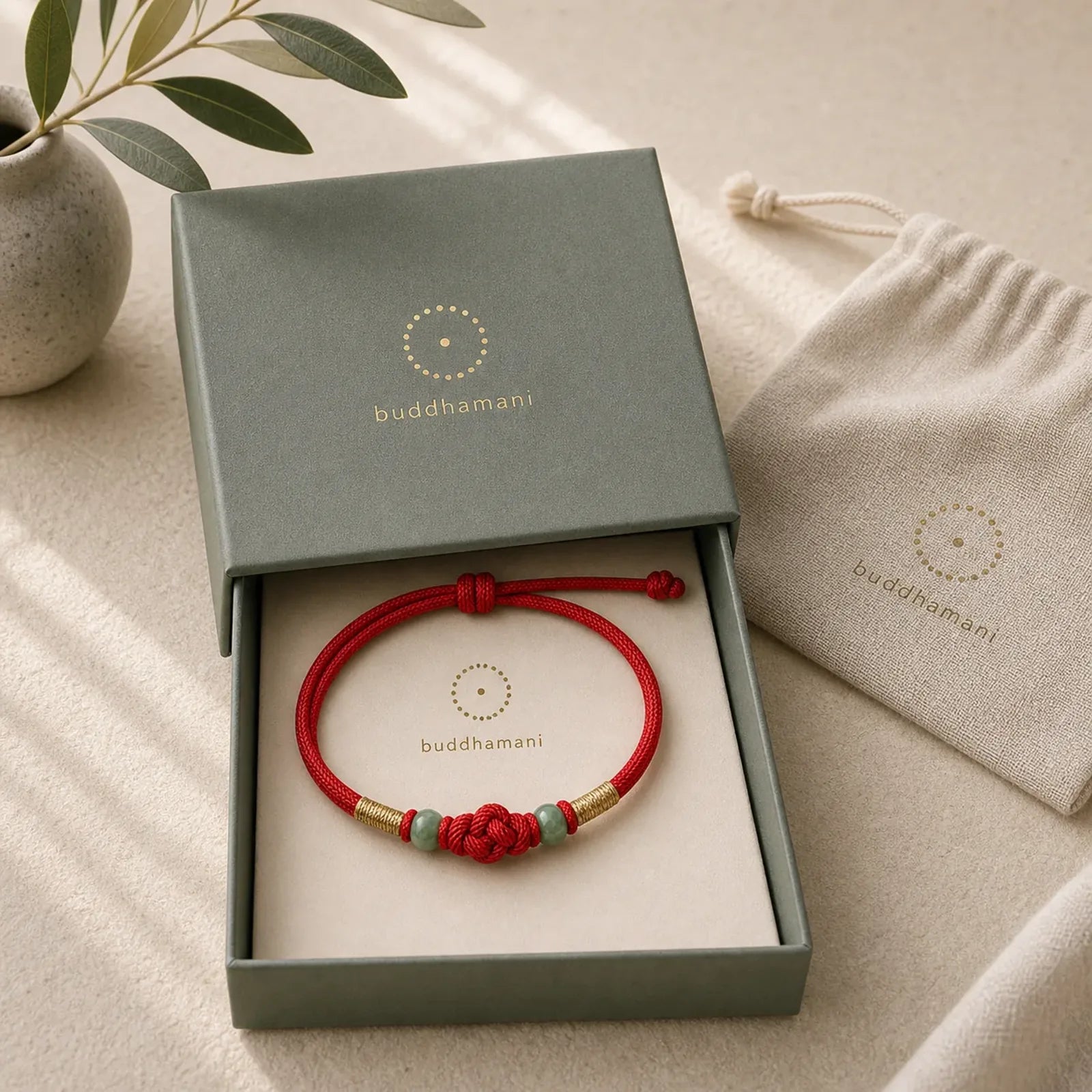 Red String Jade Luck Fortune Knot Braided Couple Bracelet featuring Red String, Jade