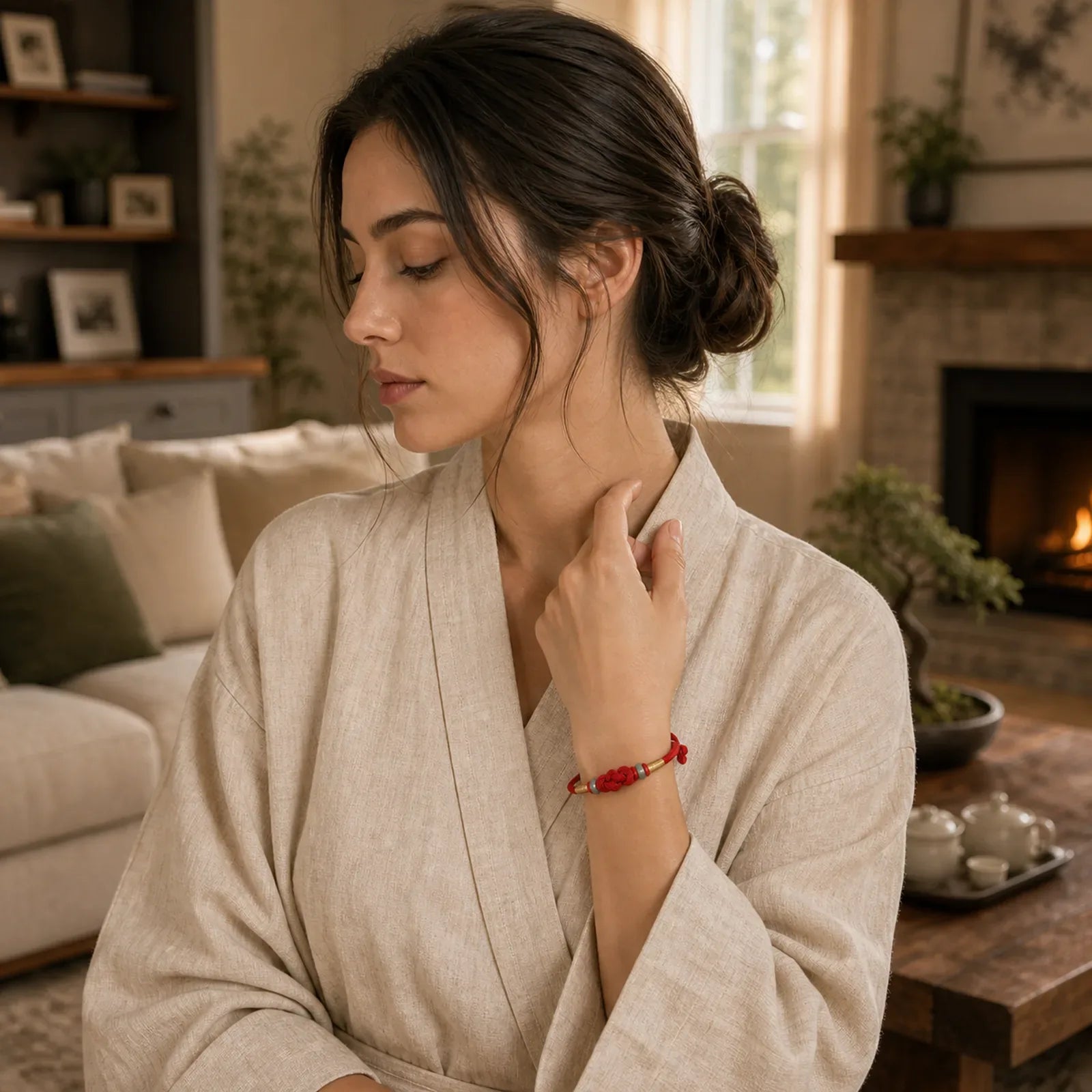 Red String Jade Luck Fortune Knot Braided String Bracelet featuring Red String, Jade