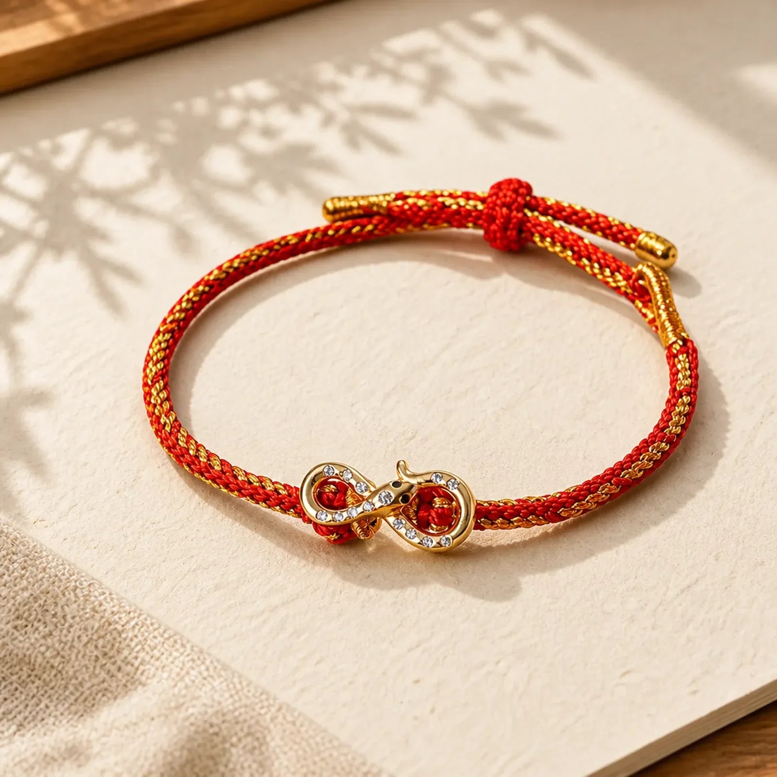 Red String Mobius Strip Year Of The Snake Luck Braided Bracelet featuring Red String