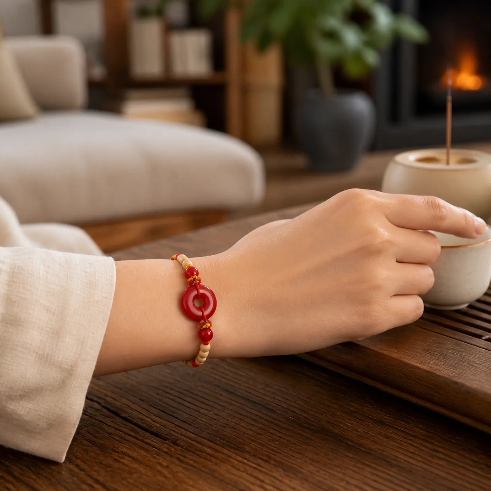 Red String Peach Wood Peace Buckle Cinnabar Protection Adult Kid Bracelet featuring Red String, Peach Wood, Peace Buckle