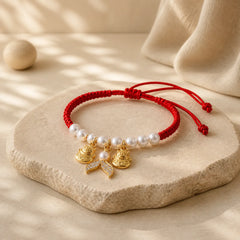 Red String Plaited Pearl Fish Tail Protection Adjustable Cats Pet Collar featuring Red String, Pearl, Fu Character