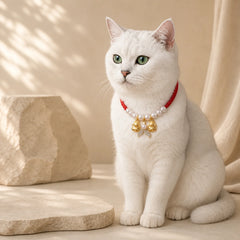 Red String Plaited Pearl Fish Tail Protection Adjustable Cats Pet Collar featuring Red String, Pearl, Fu Character