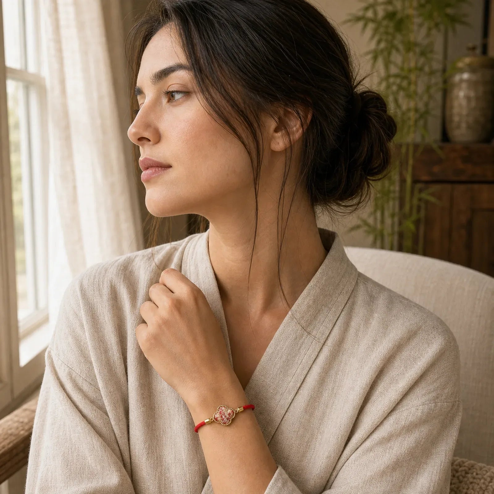 Red String Song Brocade Four-leaf Clover Luck Bracelet featuring Red String