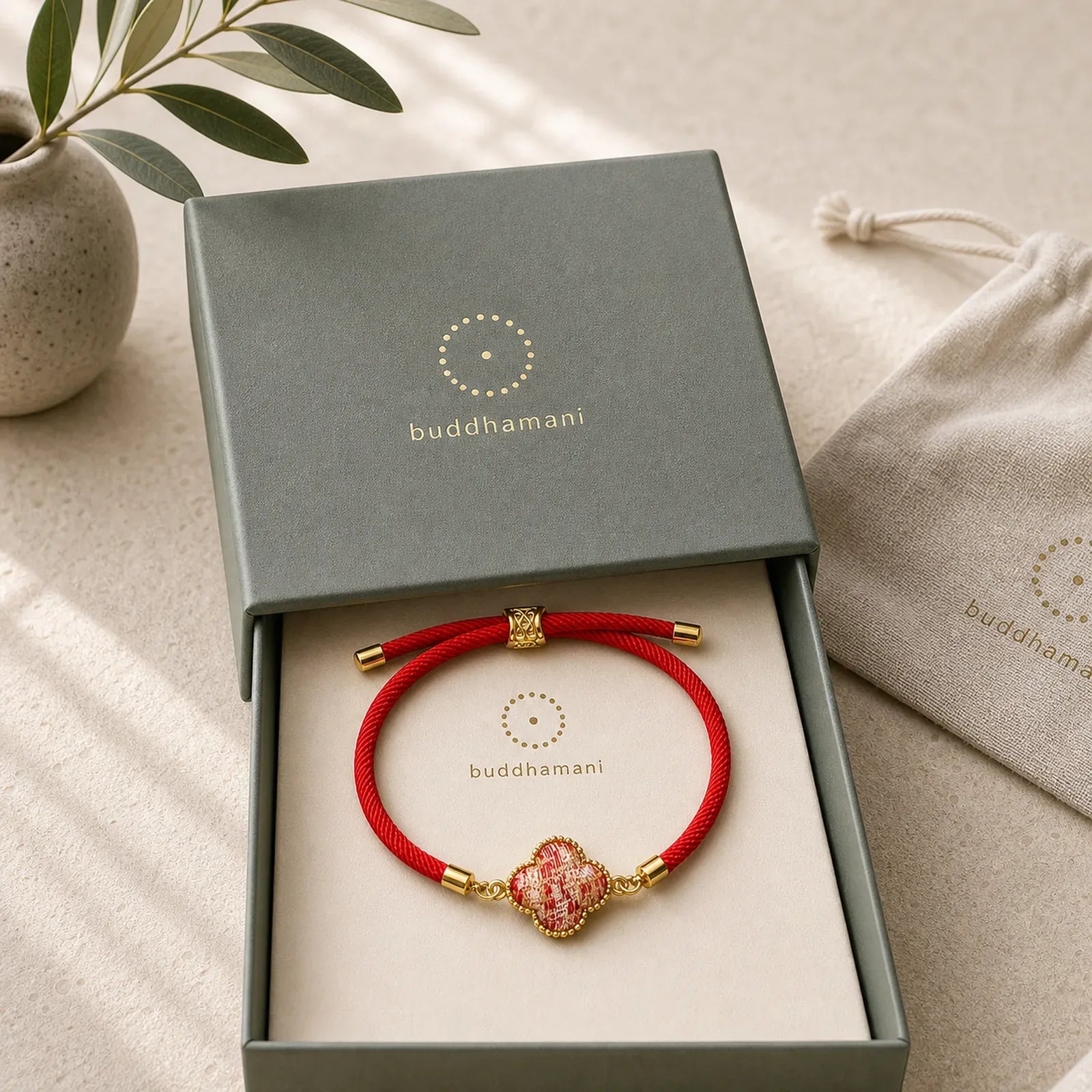 Red String Song Brocade Four-leaf Clover Luck Bracelet featuring Red String
