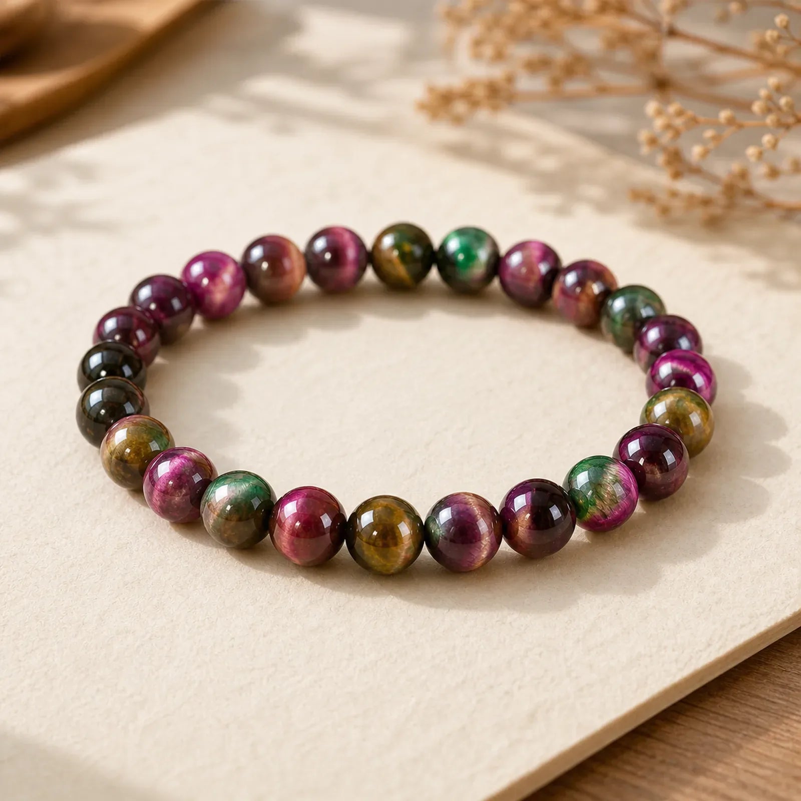 Red Tiger Eye Colorful Bead Protection Bracelet featuring Red Tiger Eye, Tiger Eye