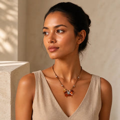 Resin Black Brown Cat Flower Pearl Bead Peace Necklace featuring Pearl, Copper