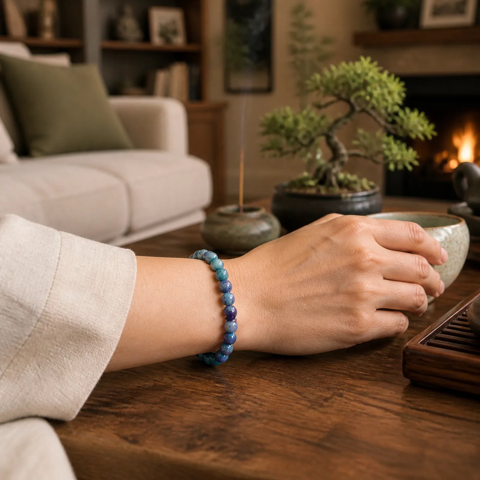 Restores Calmness Cool Color Series Love Tranquility Bracelet featuring Tiger Eye, Aquamarine, Amethyst