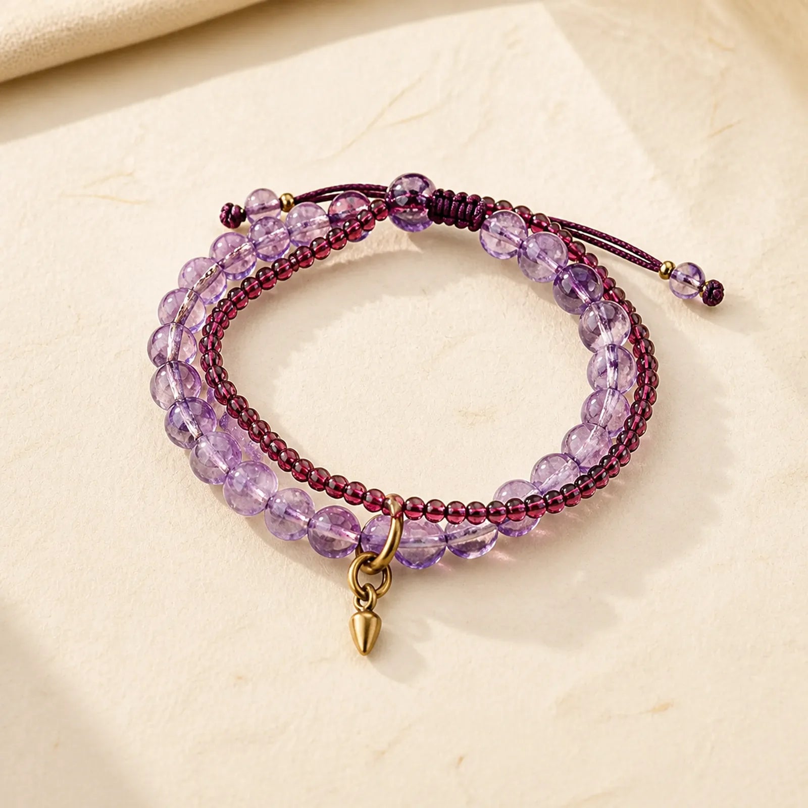 Retro 6mm Amethyst 4mm Garnet Multilayer Balance Bracelet featuring Amethyst, Garnet