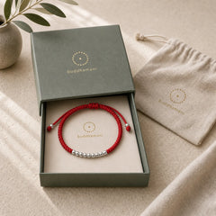 Retro 925 Sterling Silver Simple Beads Knot Design Luck String Bracelet featuring Silver, Red String