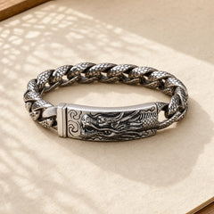 Retro Dragon Scale Pattern Engraved Protection Bracelet featuring Dragon, The Phoenix, Phoenix