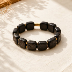 Retro Ebony Wood Texture Style Copper Peace Balance Bracelet featuring Ebony Wood, Ebony, Copper