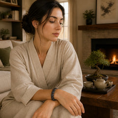 Retro Ebony Wood Texture Style Copper Peace Balance Bracelet featuring Ebony Wood, Ebony, Copper