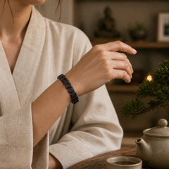 Retro Ebony Wood Texture Style Copper Peace Balance Bracelet featuring Ebony Wood, Ebony, Copper