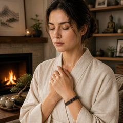 Retro Ebony Wood Texture Style Copper Peace Balance Bracelet featuring Ebony Wood, Ebony, Copper