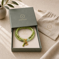 Retro Multilayer Lily of the Valley Bamboo Green Chalcedony Strength Bracelet featuring Bamboo, Green Chalcedony, Chalcedony