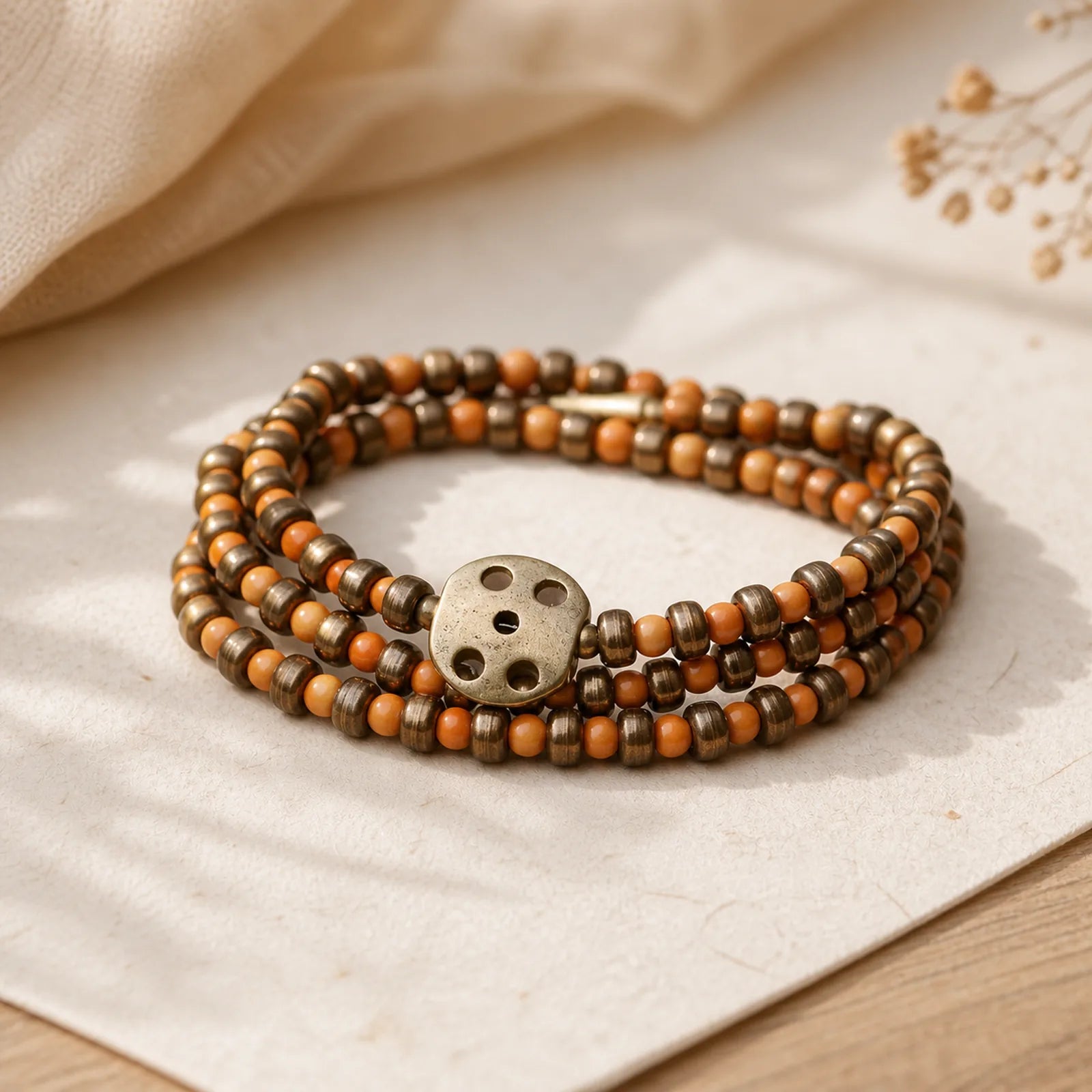 Retro Olive Pit Copper Wealth Bracelet featuring Olive Pit, Copper