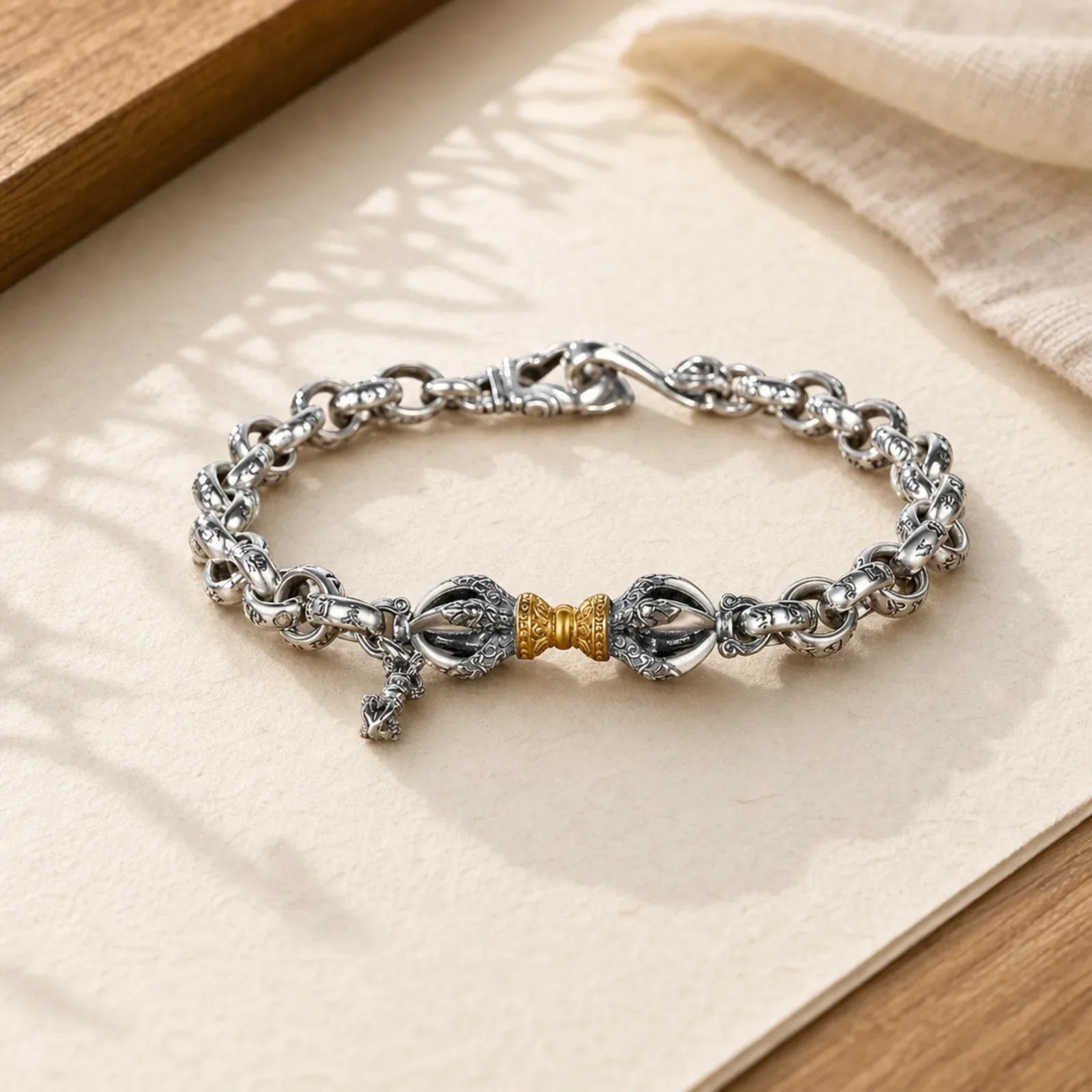 Retro Om Mani Padme Hum Vajra Copper Calm Bracelet featuring Om Mani Padme Hum, Om, Vajra