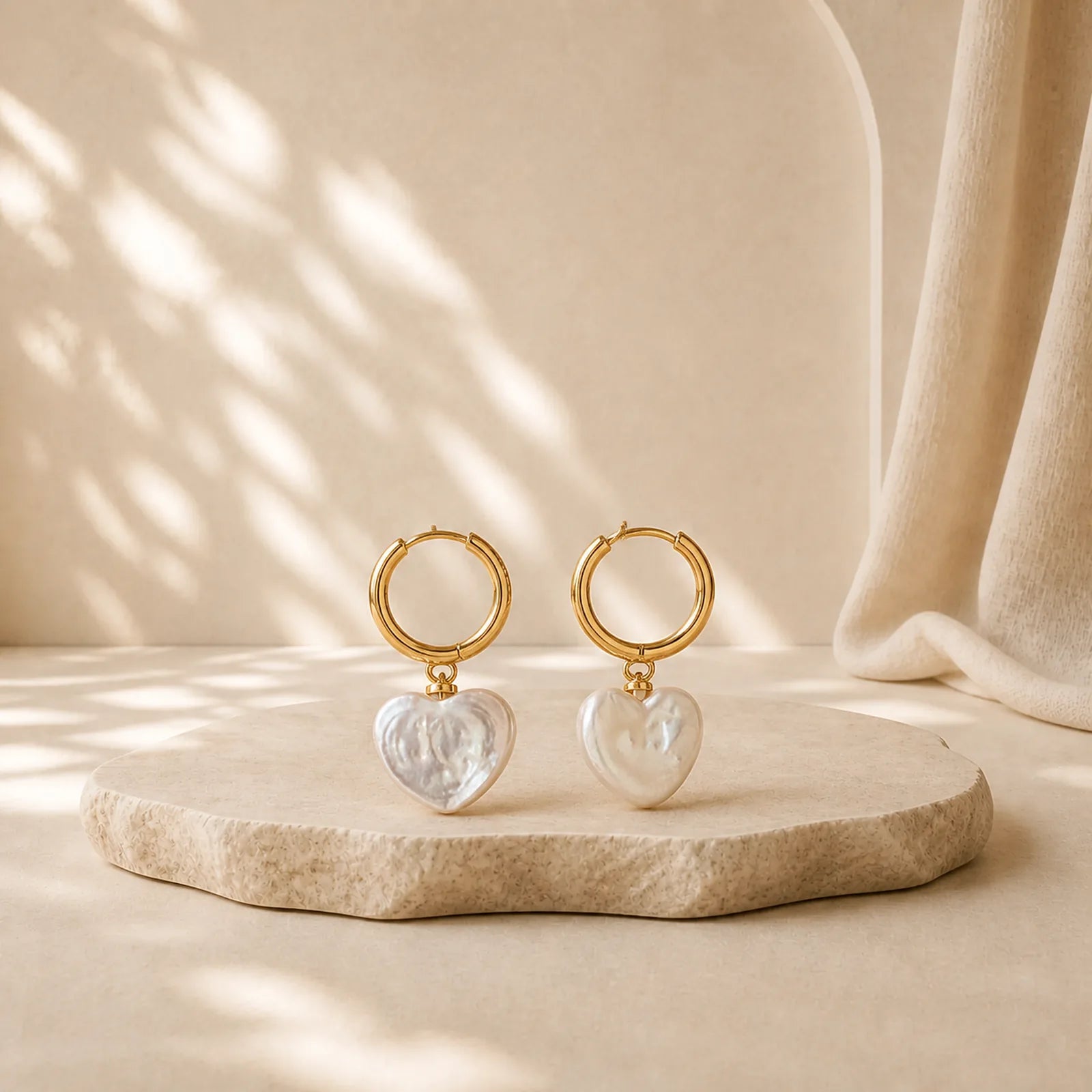 Retro Pearl Heart Shape Design Buckle Healing Earrings featuring Pearl, Copper