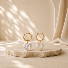Retro Pearl Heart Shape Design Buckle Healing Earrings featuring Pearl, Copper