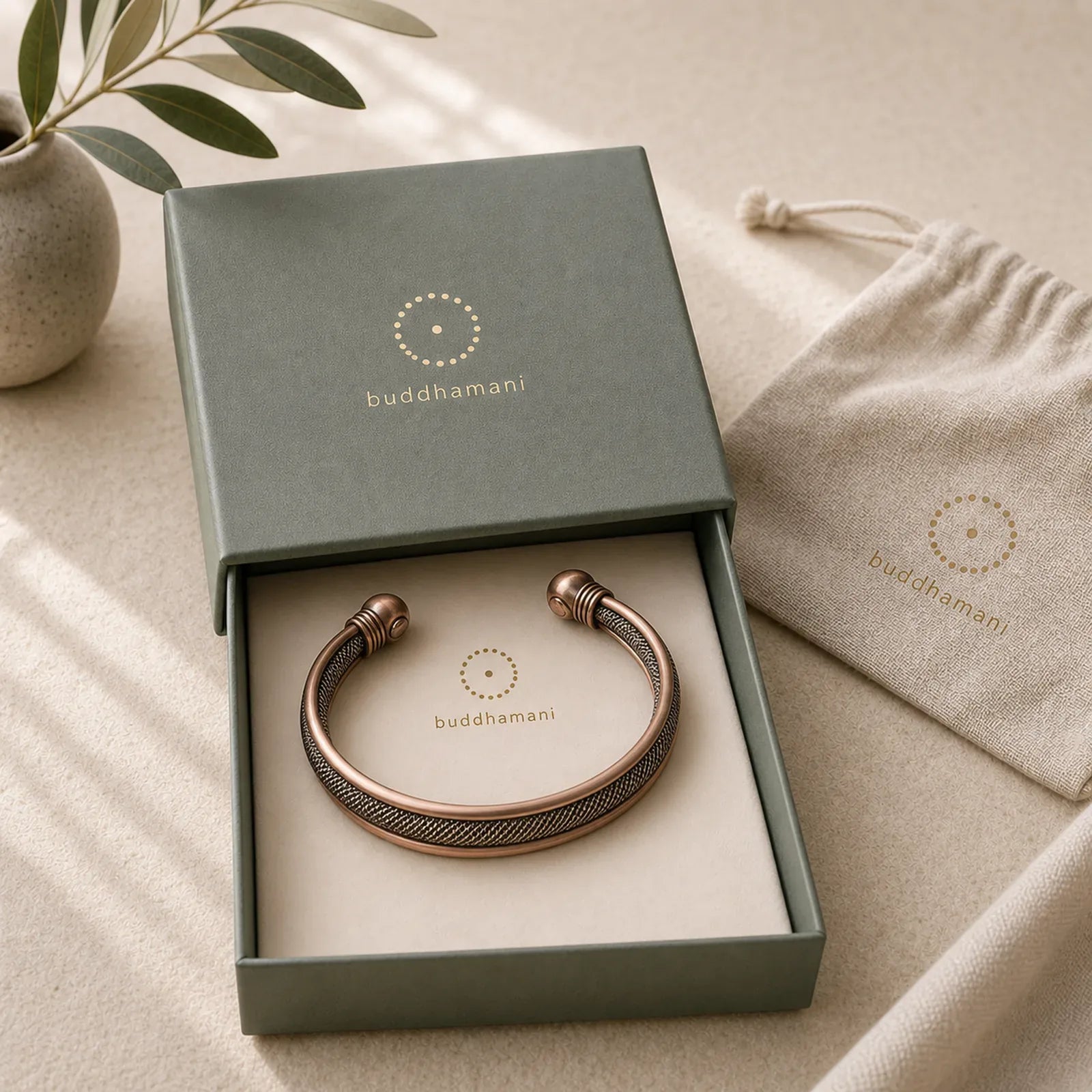 Retro Textured Flower Pattern Twisted Copper Balance Luck Open Cuff Bracelet Bangle featuring Copper