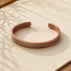 Retro Twisted Design Copper Open Wealth Luck Cuff Bracelet Bangle Ring featuring Copper