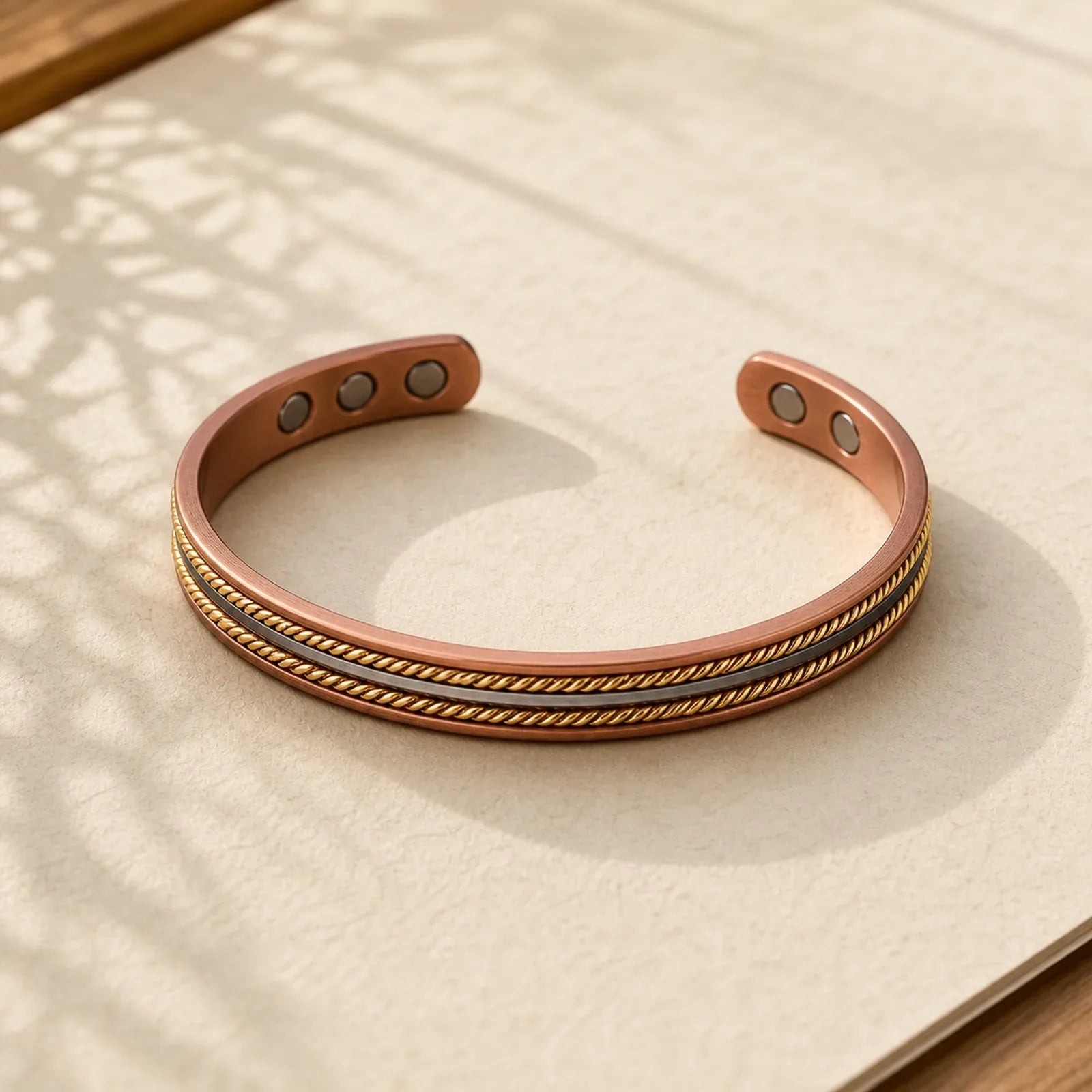 Retro Twisted Design Copper Open Wealth Luck Cuff Bracelet Bangle Ring featuring Copper