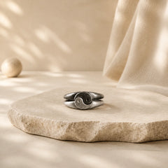 Retro Yin Yang Textured Copper Harmony Adjustable Ring featuring Copper, Yin Yang Symbol
