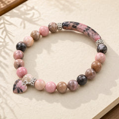 Rhodonite Love Heart Healing Beads Bracelet featuring Rhodonite