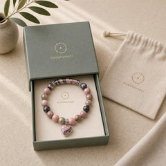 Rhodonite Love Heart Healing Beads Bracelet featuring Rhodonite