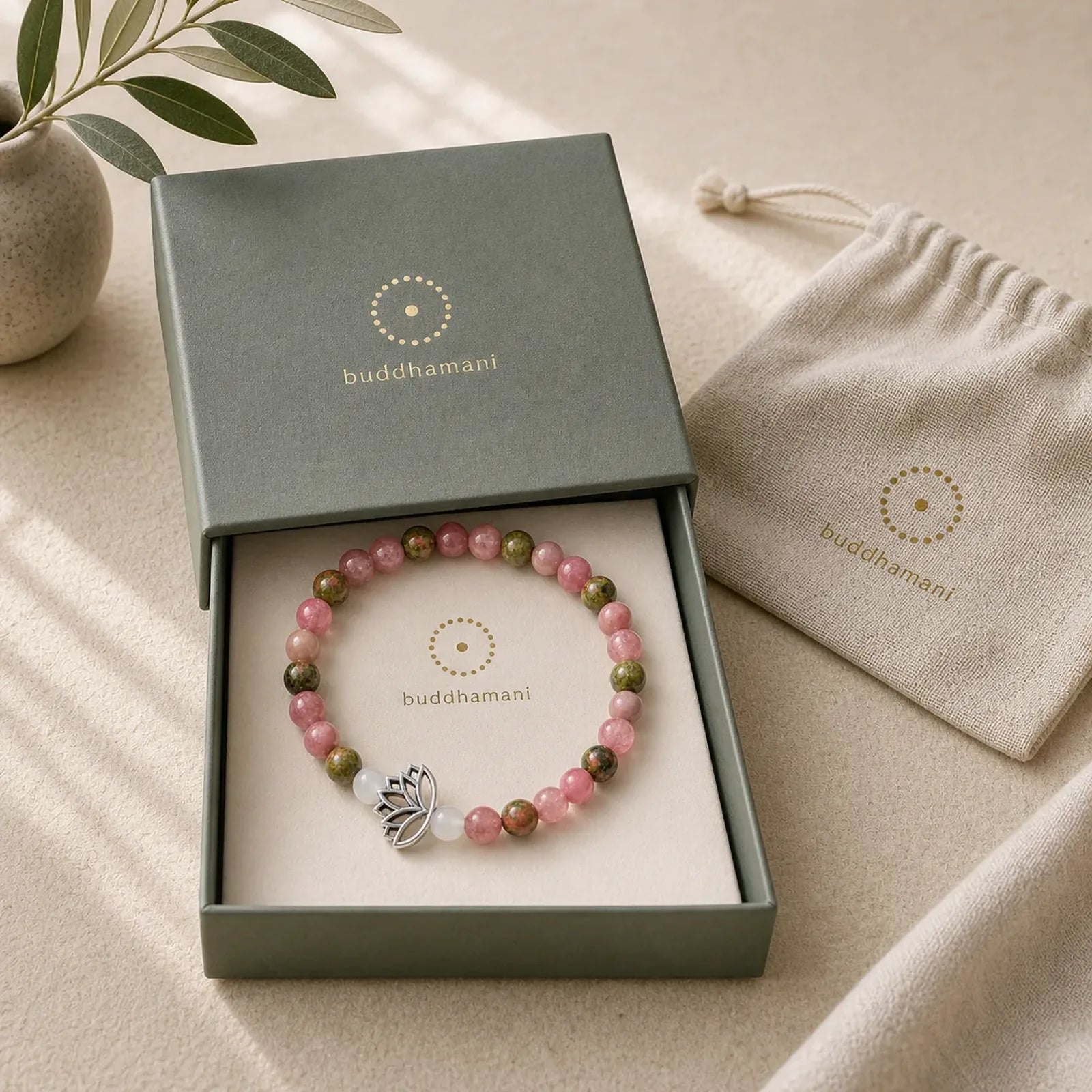 Rhodonite Unakite Beads Lotus Healing Bracelet featuring Rhodonite, Unakite, Lotus